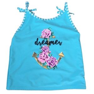 Xhilaration Girls Floral Anchor Dreamer Turquoise Tankini Swim Top XL(14/16)